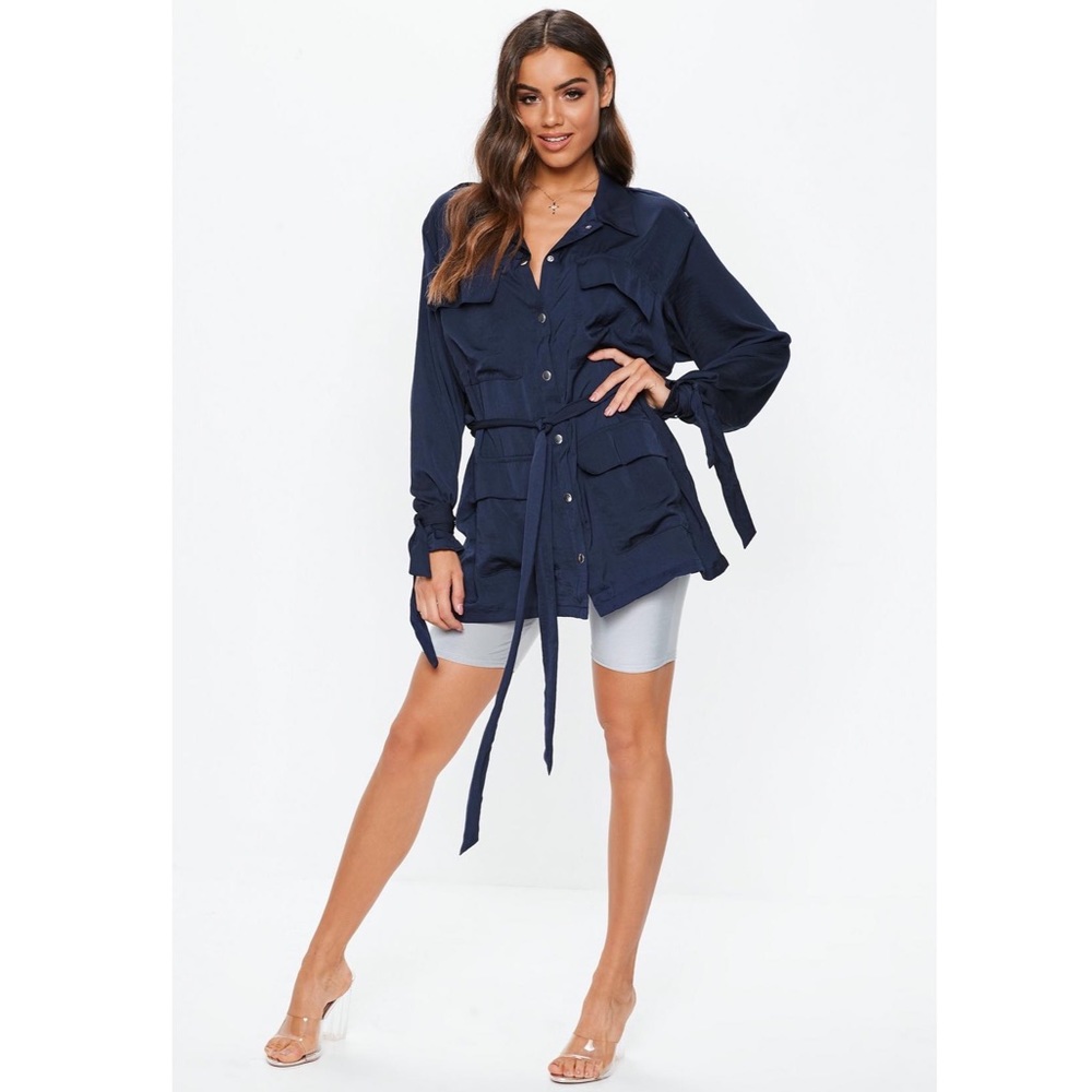 Carli Bybel x Missguided Navy Satin Jacket
